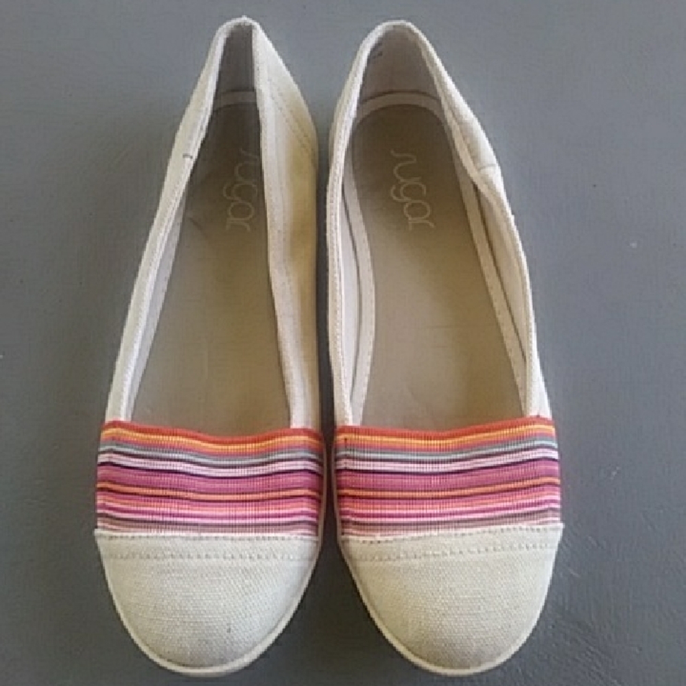 Sugar Women's Cream Flats with Colorful Stripes Size 7.5